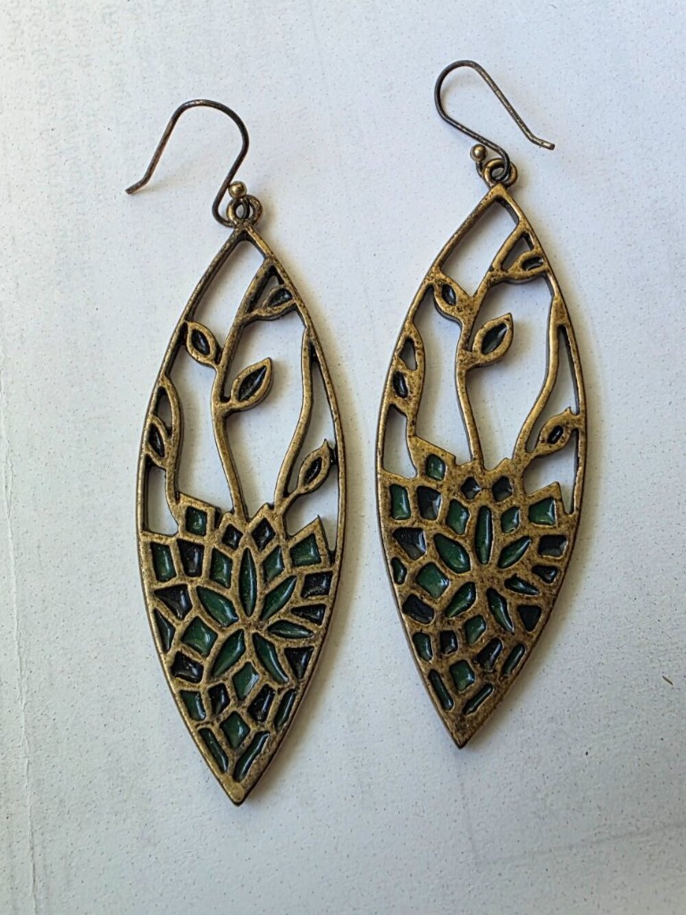 Vintage Vine Leaf Stained Glass Earrings